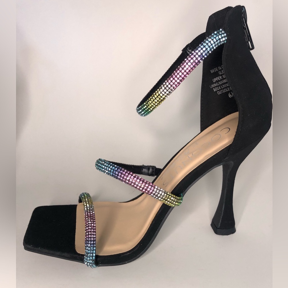Coconuts by Matisse Open Toe Suede Rainbow Rhinestone Stiletto Heel Size 6.5 - Picture 10 of 11